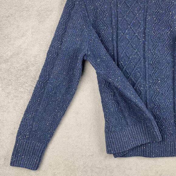 Duluth Trading Sweater Mens XL Blue Wool Alpaca Cable Knit Donegal Crewneck - Picture 8 of 16